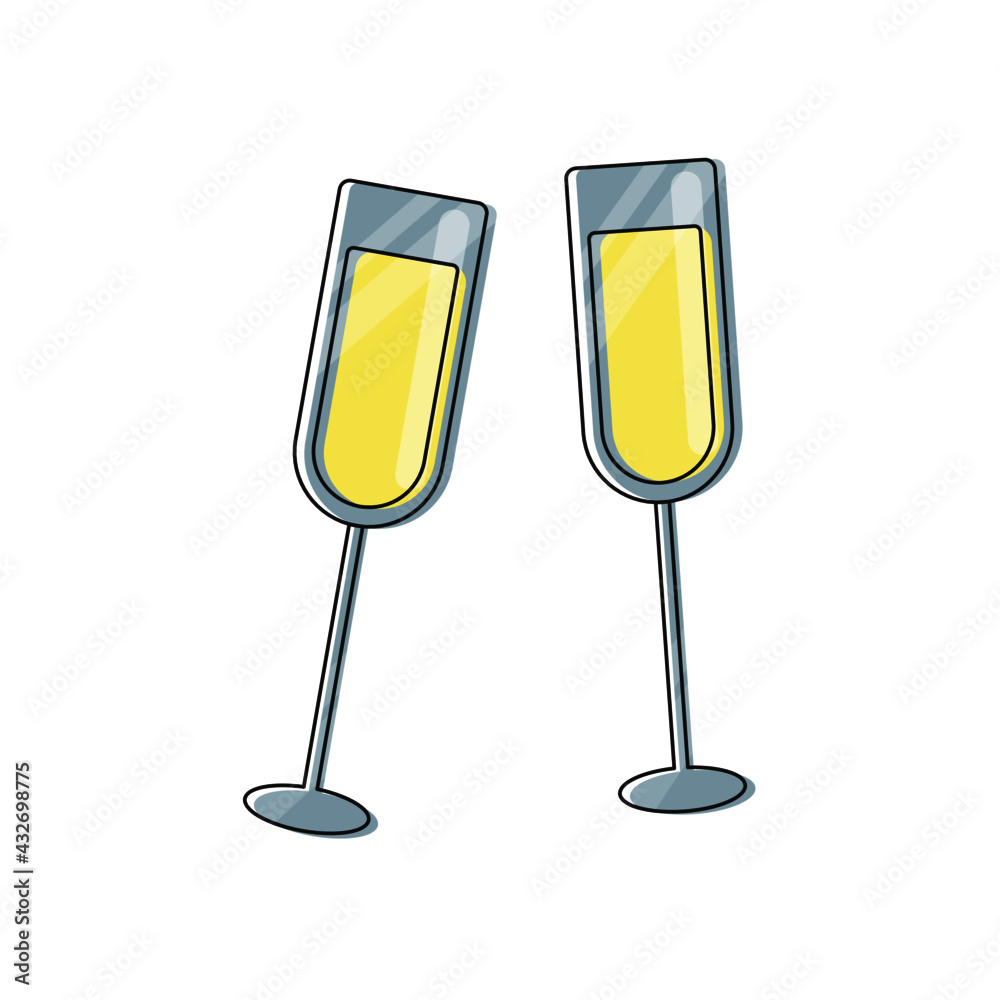 Vector set icon illustration of two wineglass with champagne Vector set icon illustration of two wineglass with champagne
