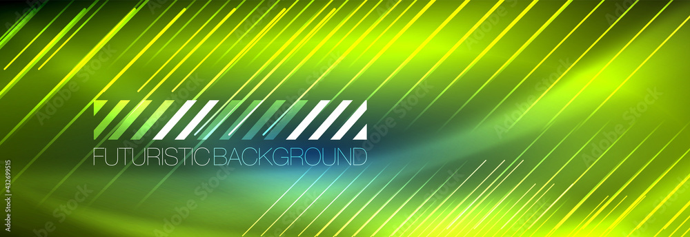 Neon glowing lines, magic energy and light motion background. Vector wallpaper template Neon glowing lines, magic energy and light motion background. Vector wallpaper template