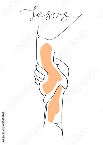 Handshake continuous line drawing. minimalist Jesus pulled his hand away from despair