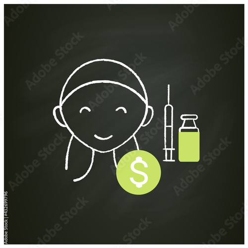 Cosmetic injection chalk icon. Perfect procedure price. Happy customer.Vaccine recruitment. Vaccination effect. Beauty cosmetic procedure concept. Isolated vector illustration on chalkboard