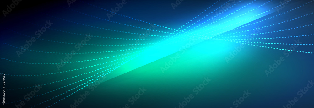 Neon shiny color background with light glowing wave line particles. Wallpaper background, design templates for business or technology presentations, internet posters or web brochure covers Neon shiny color background with light glowing wave line particles. Wallpaper background, design templates for business or technology presentations, internet posters or web brochure covers