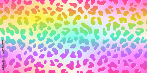 Rainbow leopard vector seamless pattern. Neon gradient
