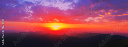 colorful summer sunrise scene, incredible morning dawn landscape in the mountains, stunning nature image