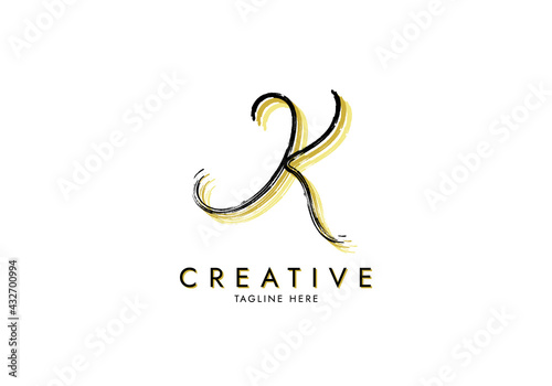 Letter K Watercolor Signature  Logo Template handwritten  Concept Grunge