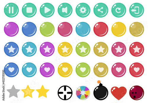 Bubble shooter game icons button menu and bonus balls set transparetn background
