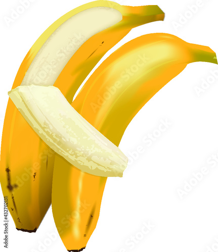 Yellow Bananas Ripe Peel On White Cute Cuddling Fruit Art Healthy Snack Love