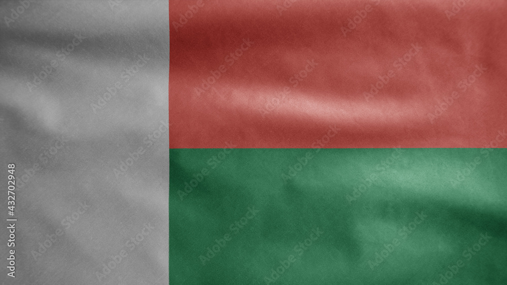Malagasy flag waving in the wind. Madagascar banner blowing soft silk. Malagasy flag waving in the wind. Madagascar banner blowing soft silk.