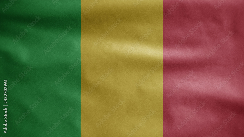Obraz premium Malian flag waving in the wind. Close up of Mali banner blowing soft silk.