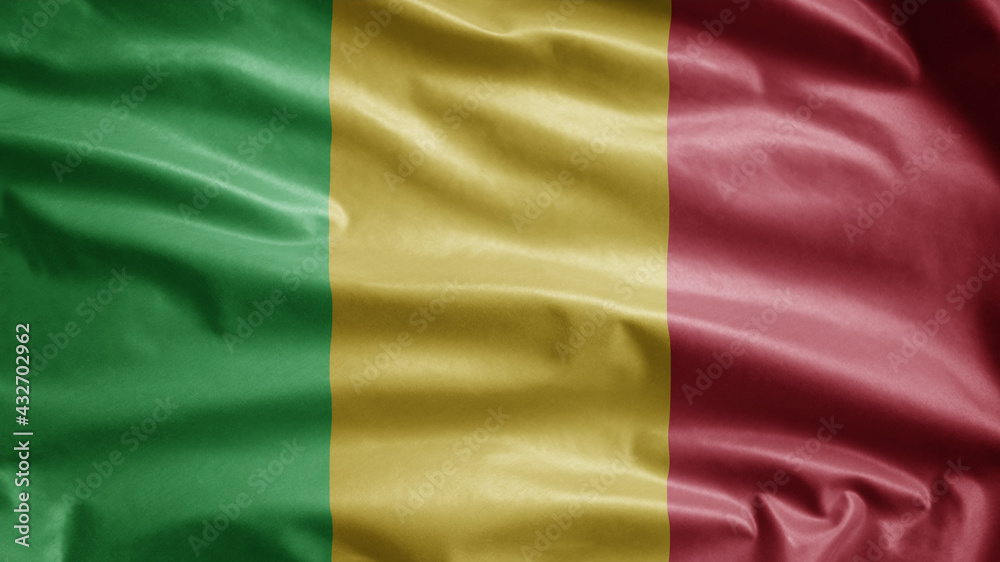 Malian flag waving in the wind. Mali banner blowing soft silk.