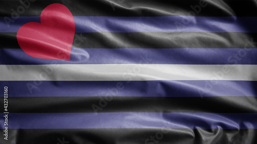 Leather pride flag waving in the wind. Close up of BDSM community banner blowing