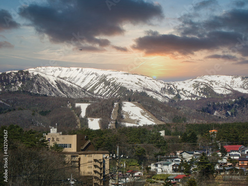 view to the mountains in tokyo in winter at sunset