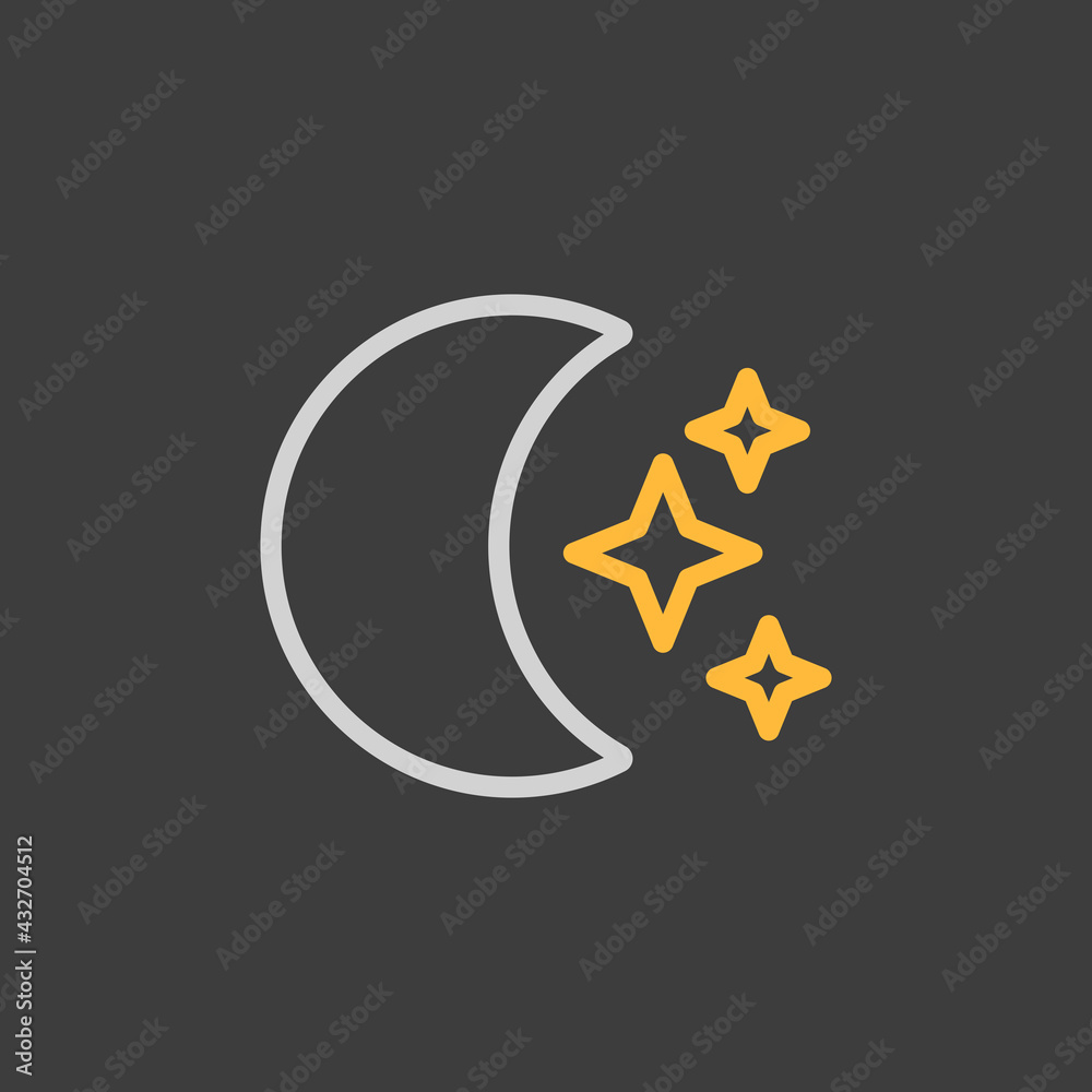 Moon and star vector icon on dark background Moon and star vector icon on dark background