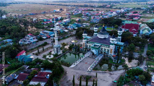 Pinrang, Sulawesi Selatan Indonesia. The view of the grand mosque in the city of Pinrang just before sunset. May 9 2021