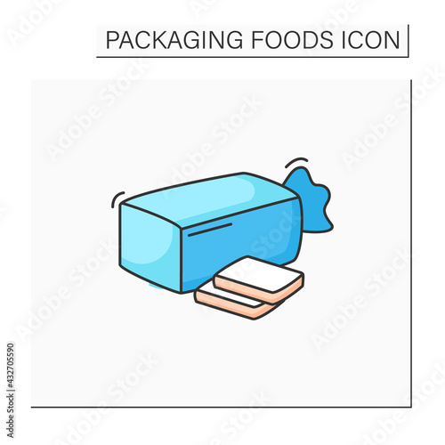 Sandwich bread color icon. Bread in package.Portion control, protection, tampering resistance from bacteria. Packing food concept. Isolated vector illustration