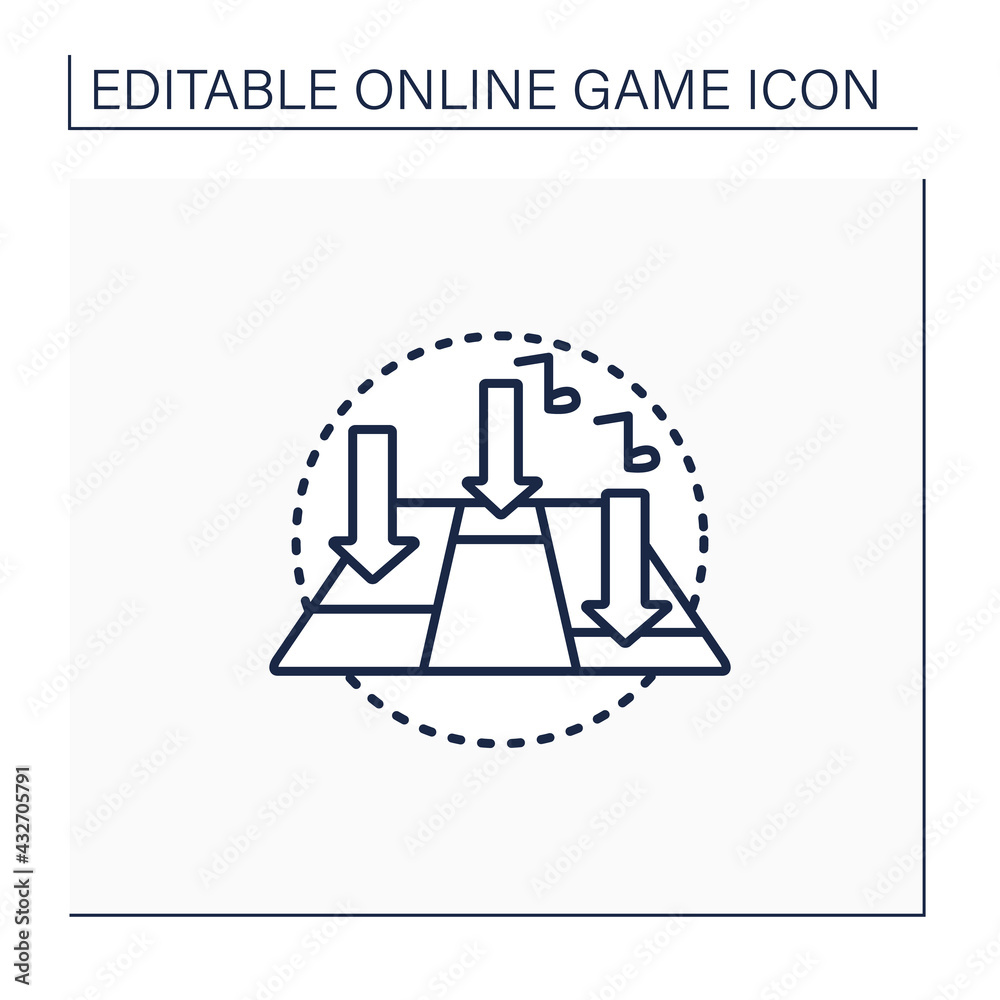Rhythm game line icon. Action video game. Focus on dance and music. Press buttons, look on screen. Online game concept. Isolated vector illustration.Editable stroke Rhythm game line icon. Action video game. Focus on dance and music. Press buttons, look on screen. Online game concept. Isolated vector illustration.Editable stroke