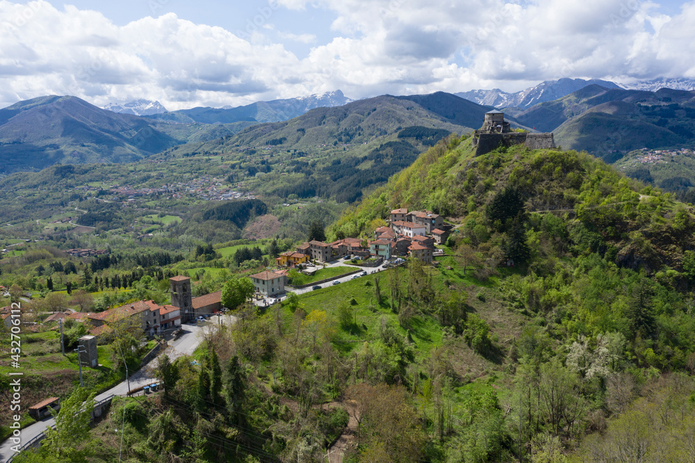 aerial view of the hamlet of verrucole di san romano in tuscany garfagnana
