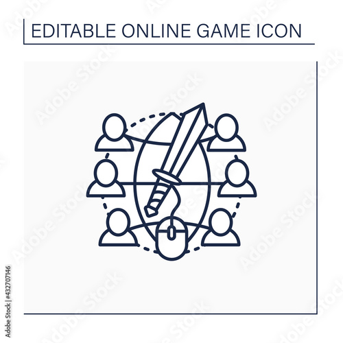 Massive rpg games line icon. Multiplayer online role-play games. Inviting friends playing together. Competition between players.Online game concept. Isolated vector illustration.Editable stroke