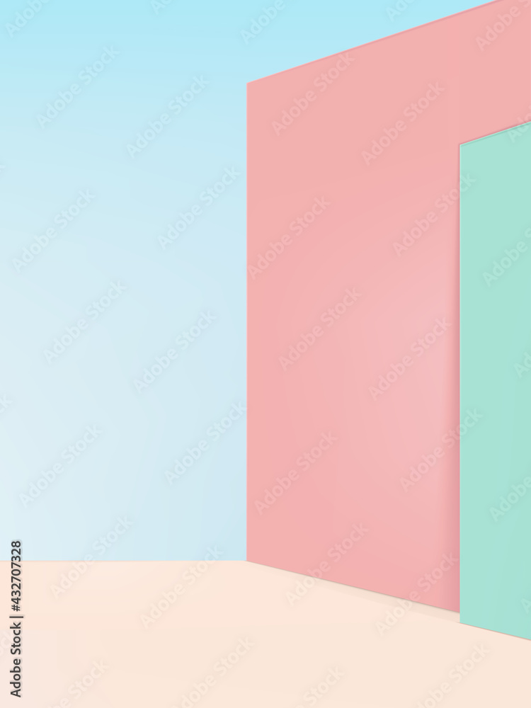 Vector Studio Shot Product Display Background with Pastel Wall and Light Blue Sky Colors for Beauty and Healthcare Products. Vector Studio Shot Product Display Background with Pastel Wall and Light Blue Sky Colors for Beauty and Healthcare Products.