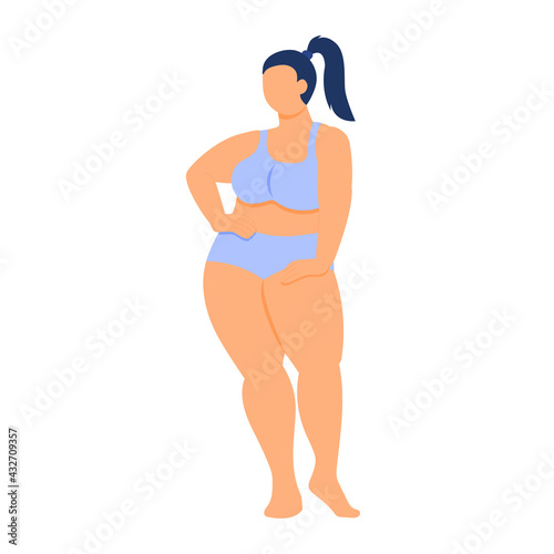fat girl. self love. fat woman with a curvy figure in lingerie. stock vector illustration isolated on white background.