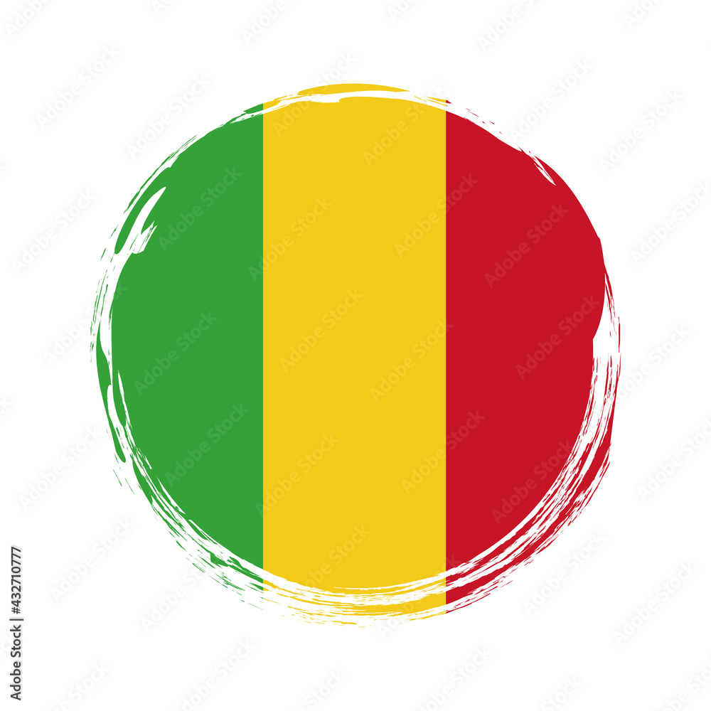 Fototapeta premium round brush painted banner with Mali flag on white background