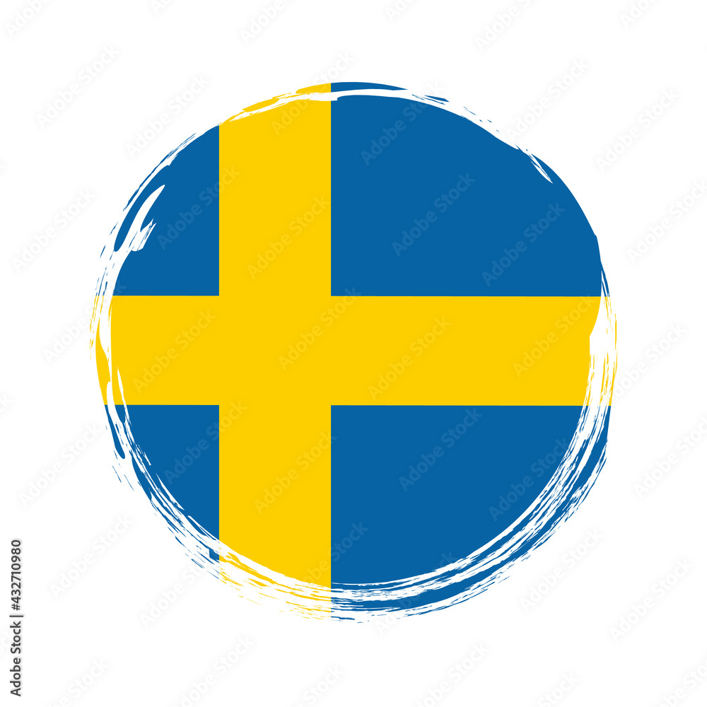 round brush painted banner with Sweden flag on white background round brush painted banner with Sweden flag on white background