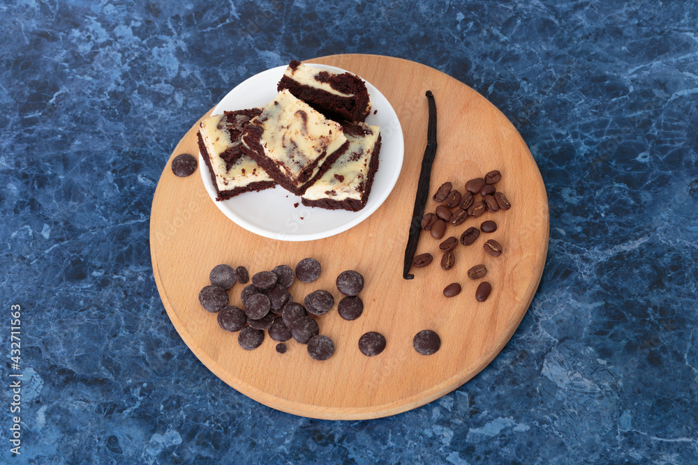 Still life with a slice of cheesecake brownie. Still life with a slice of cheesecake brownie.