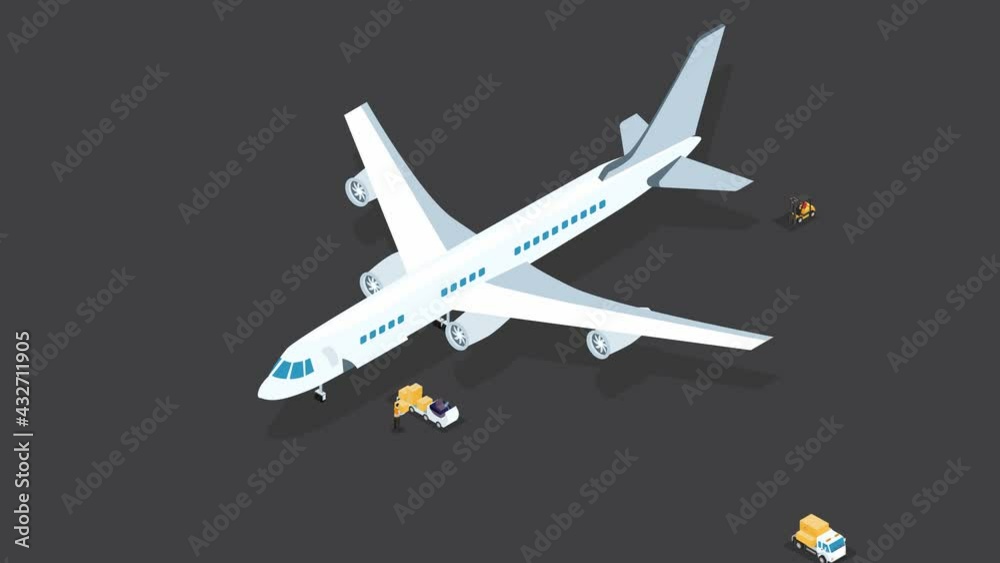 Airplane loading and unloading goods in the airport Airplane loading and unloading goods in the airport