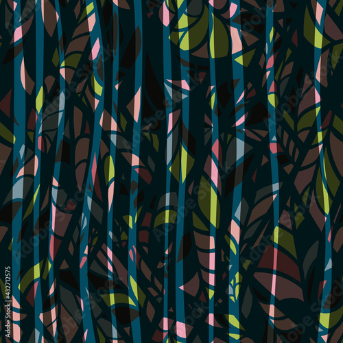 Pink, blue, black seamless texture with floral elements and stripes. Abstract vector background for web page, banners backdrop, fabric, home decor, wrapping