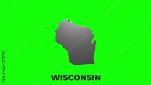 Wisconsin State of the United States of America. Animated 3d silver location marker on the map. Easy to use with screen transparency mode on your video.