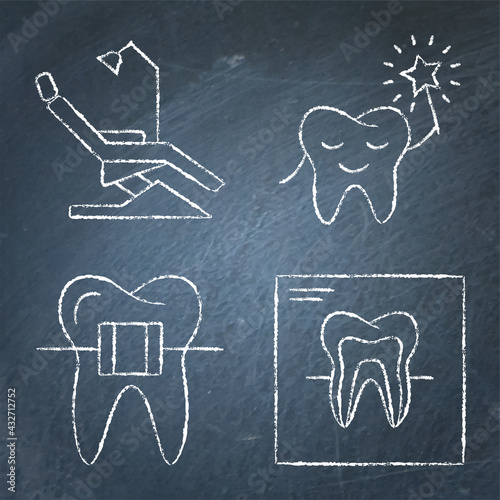 Dental clinic and diagnostics icon set on chalkboard