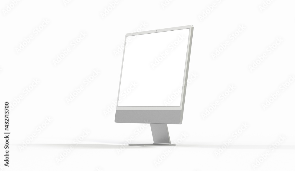 Computer display with blank white screen 3d Computer display with blank white screen 3d