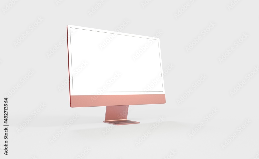 Realistic 3D new display imac Computer, with a white screen, isolated on a background Realistic 3D new display imac Computer, with a white screen, isolated on a background