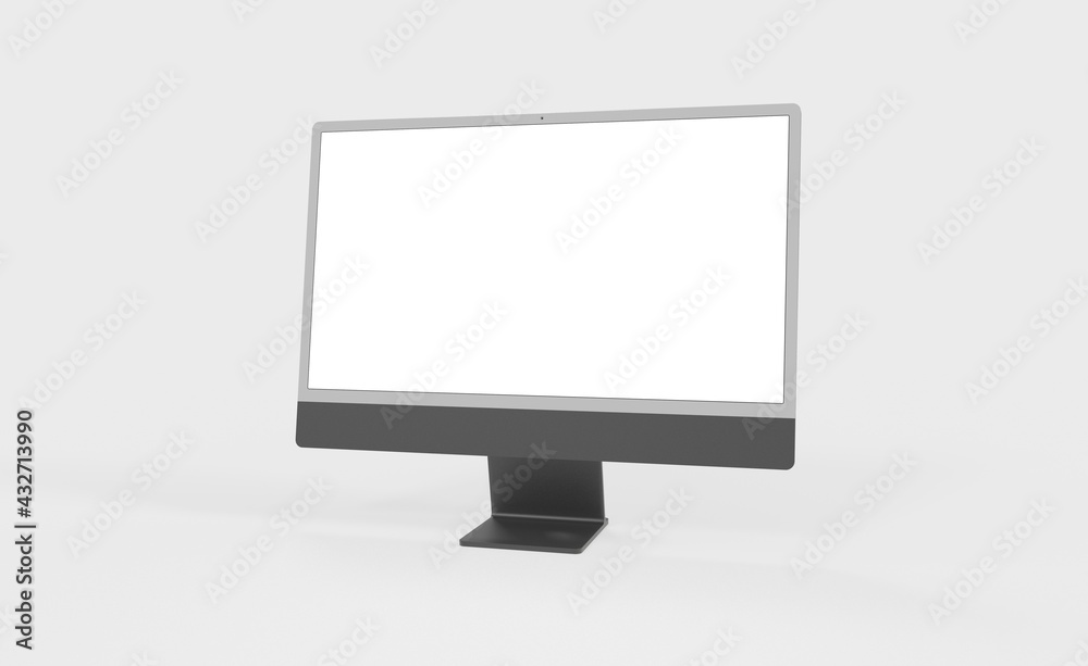 Realistic 3D new display imac Computer, with a white screen, isolated on a background Realistic 3D new display imac Computer, with a white screen, isolated on a background