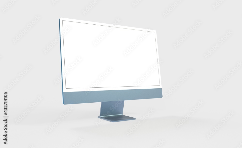 Realistic 3D new display imac Computer, with a white screen, isolated on a background