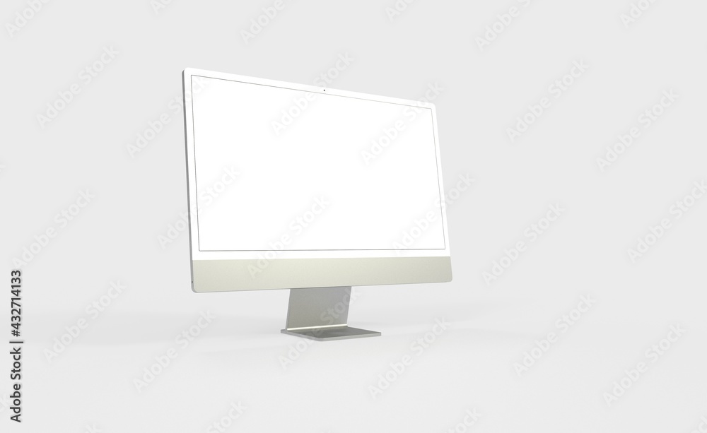 Realistic 3D new display imac Computer, with a white screen, isolated on a background