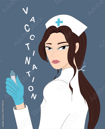 beautiful nurse holding a vaccine in her hands