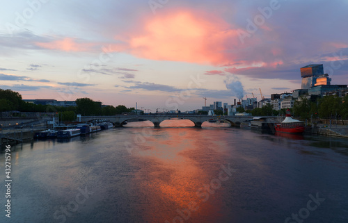 The sunrise at Seine river and Tolbiac bridge, Paris.