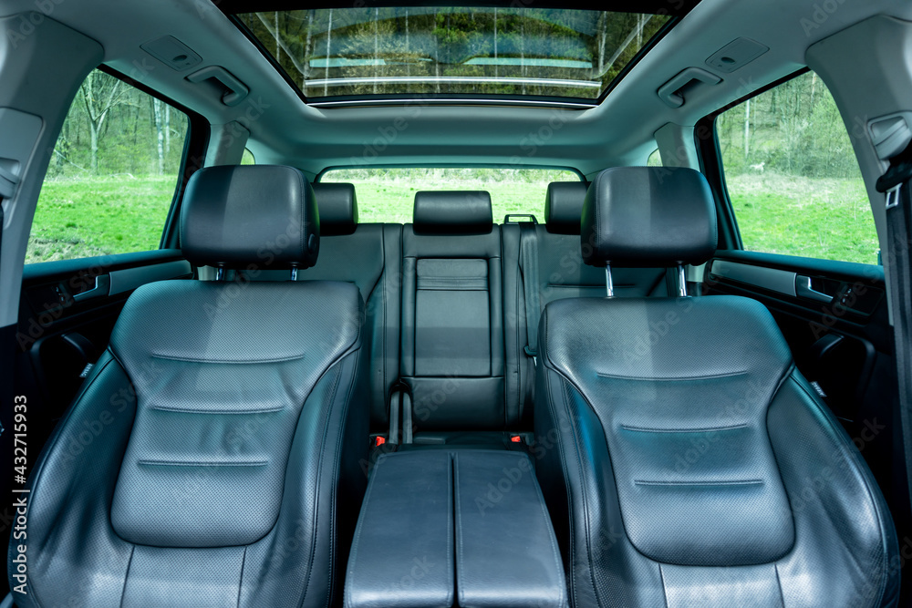 Panoramic view inside car double sunroof hatch with tinted glass