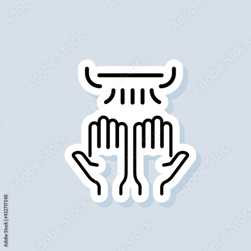 Hand dryer sticker. Thin line hand dryer logo. Vector on isolated background. EPS 10