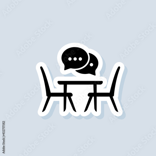 Table for two sticker. Conversation. Table and chairs. Dining table and chairs for two people. Vector on isolated background. EPS 10