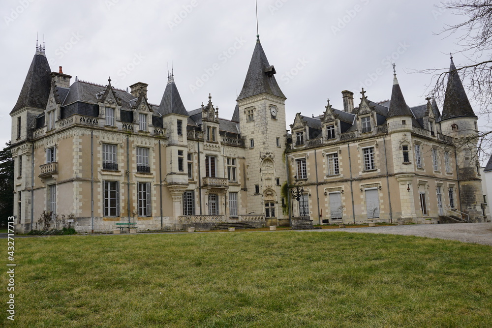 old limestone castle in the park in the Loire valley, France