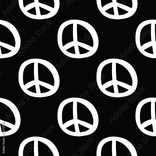Simple seamless pattern with repeating peace sign. Drawn by hand. Vector illustration.