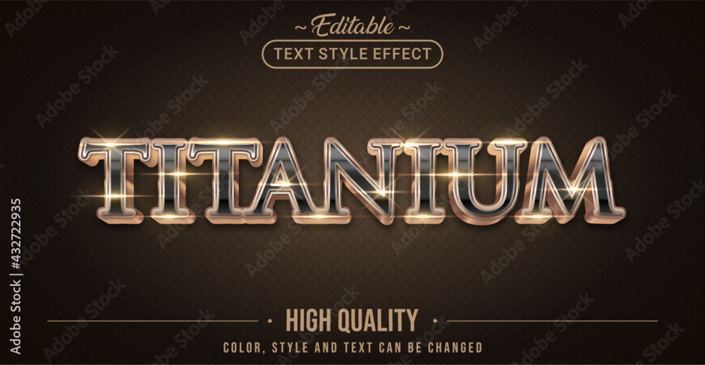 Editable text style effect - Shinny Titanium text style theme.