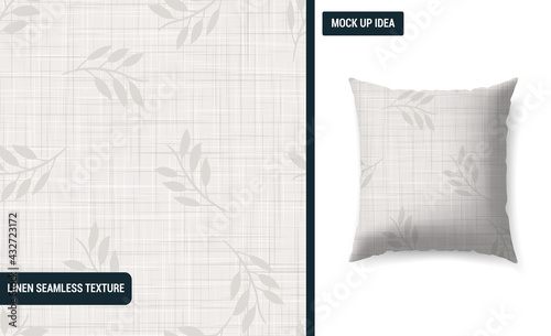 White Linen texture background and fabric with decorative leaves for summer seamless pattern. Vector