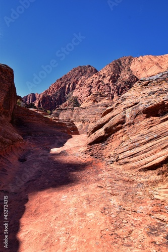 Saddleback Tuacahn desert hiking trail views  Padre Canyon   Cliffs National Conservation Area Wilderness  Snow Canyon State Park St George  Utah  United States. USA.