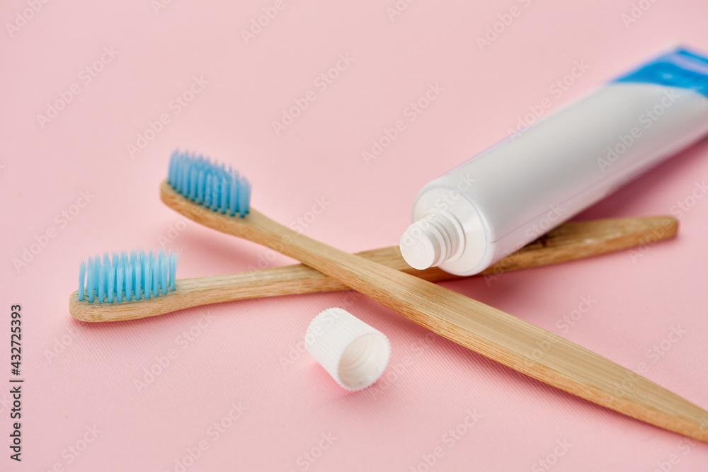 Oral care products, two toothbrush and toothpaste Oral care products, two toothbrush and toothpaste