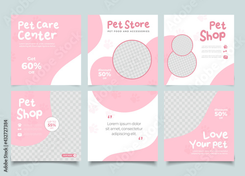 Pet shop social media post template design with photo collage.