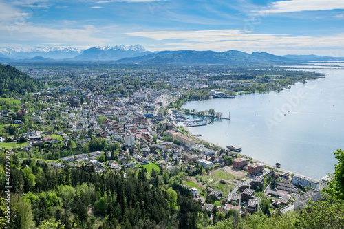 Panoramic view over the Lake Constance with Bregenz and the valley of Rhine, Vorarlberg, Austria, Europe