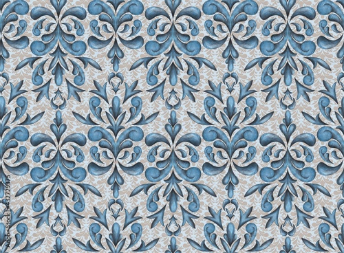 Classic pattern for luxury interior decoration and trendy print for fabrics. Texture processing of elements of the Baroque style. Symmetrical arabesques in a seamless background