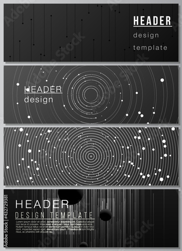 Vector layout of headers, banner design templates for website footer design, horizontal flyer, website header backgrounds. Tech science future background, space design astronomy concept.